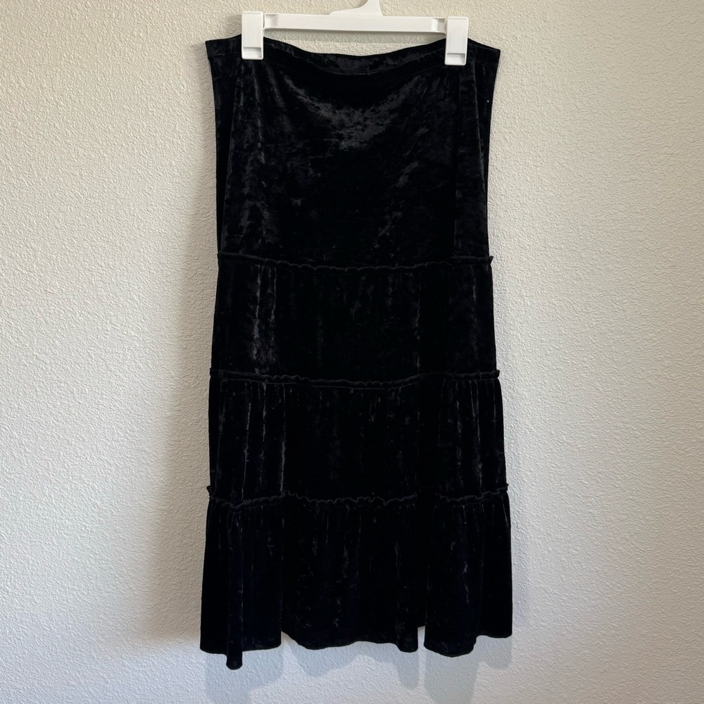 VTG Suzie in the City Womens Small Tiered Black Velour Skirt‎ Whimisgoth Grunge